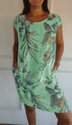 Flaminia floral shift midi dress, round neck, short sleeves