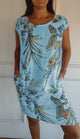 Flaminia floral shift midi dress, round neck, short sleeves