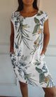 Flaminia floral shift midi dress, round neck, short sleeves