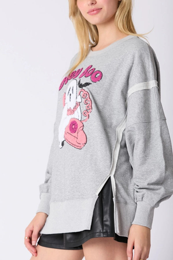 Nicolaa | Women's Cute Ghost Sequin Sweatshirt with Round Neck - image 13