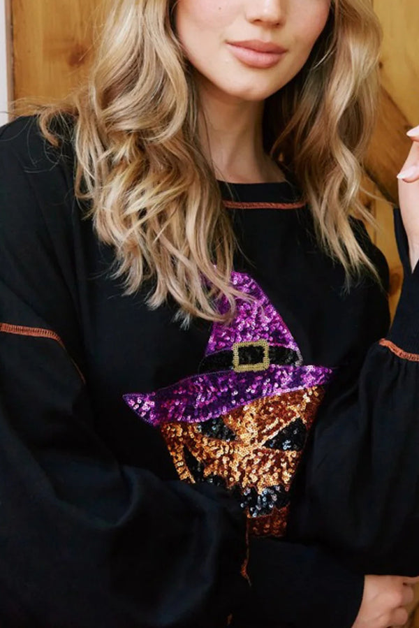 Amicia | Women's Longline Sequin Pumpkin Sweatshirt with Round Neck - image 4