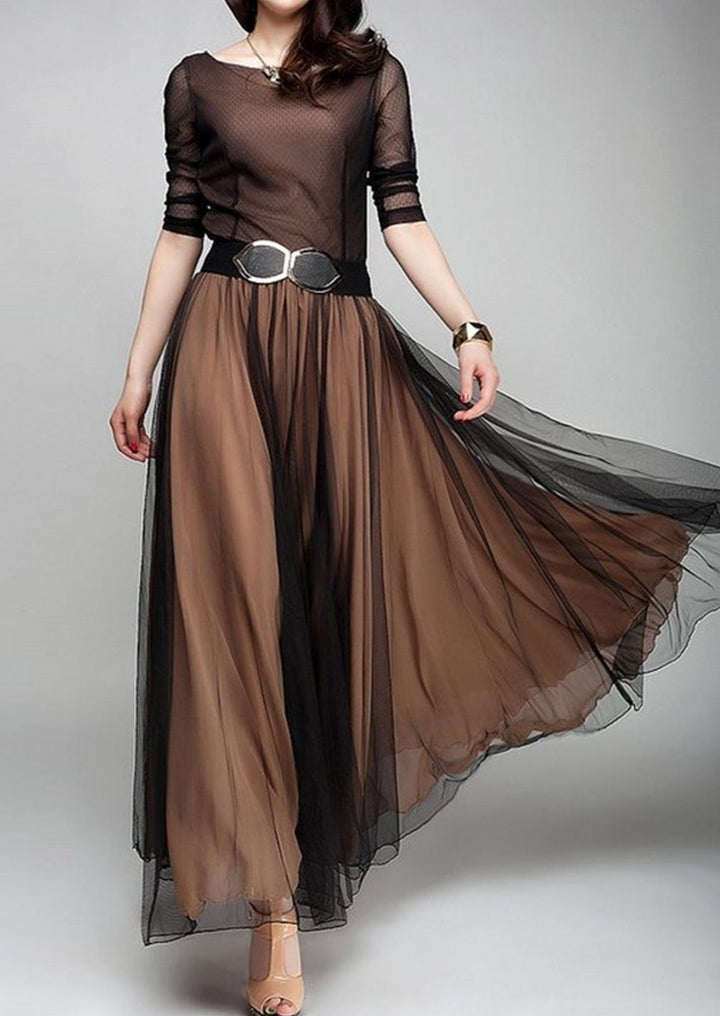 Nicolette | Women's Elegant Plain Boat Neck Flowy Hem Maxi Dress