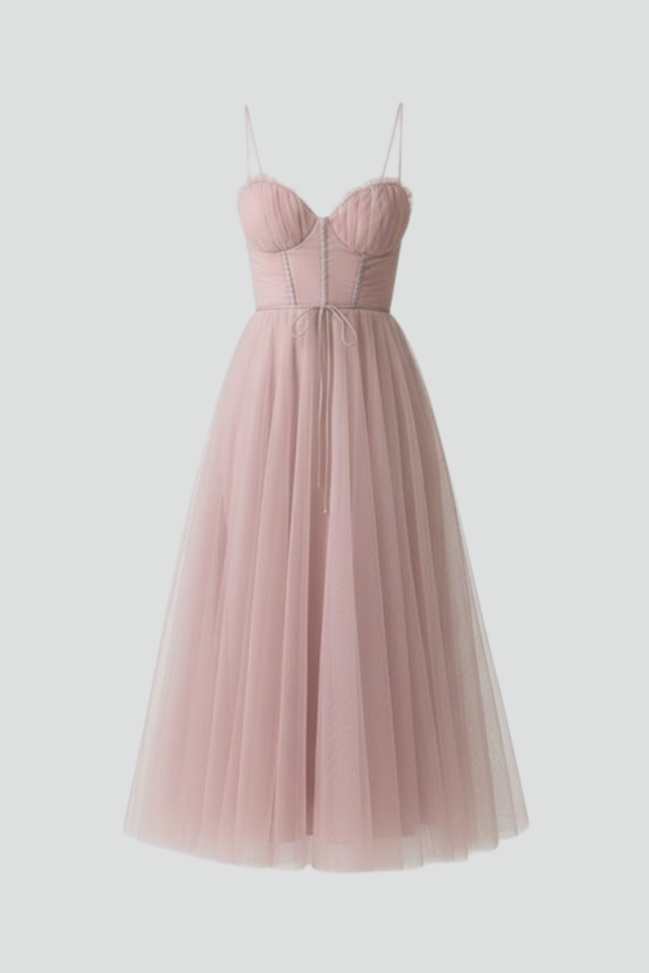 Euphrosyne | Women's Sweetheart Midi Dress with Corset Bodice and Tulle Skirt - image 1