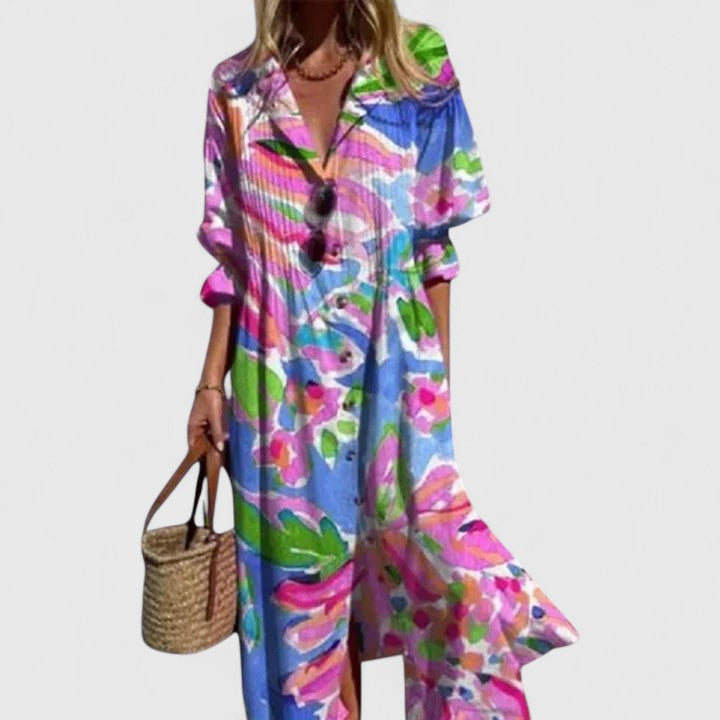 Ianthe | Women's Bohemian Maxi Dress with Round Neck and Half Sleeves - image 5