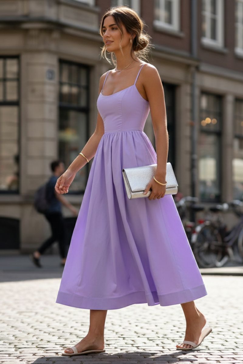 Ottilie | Women's A-Line Midi Dress with Round Neck and Sleeveless - image 3