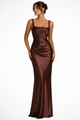 Coralie | Women's Square Neck Ruched Satin Maxi Wedding Guest Dress