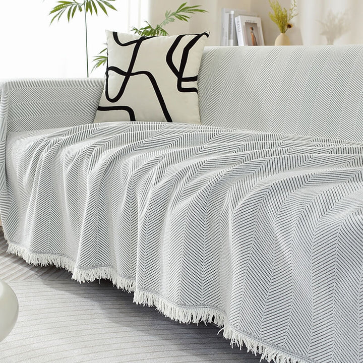Dalmeny | Herringbone Chenille Tassel Couch Throw Cover - image 8