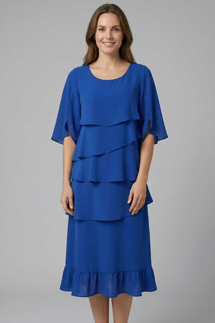 Raina | Women's Midi Dress with Split Sleeves and Ruffle Details