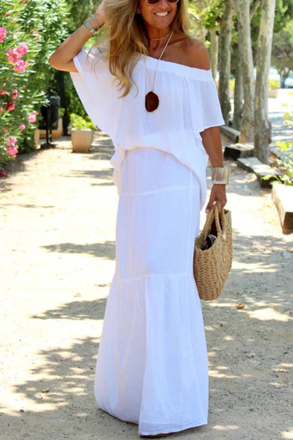 Adelheid | Women's Off-Shoulder Maxi Dress with Round Neck and Short Sleeves - image 7