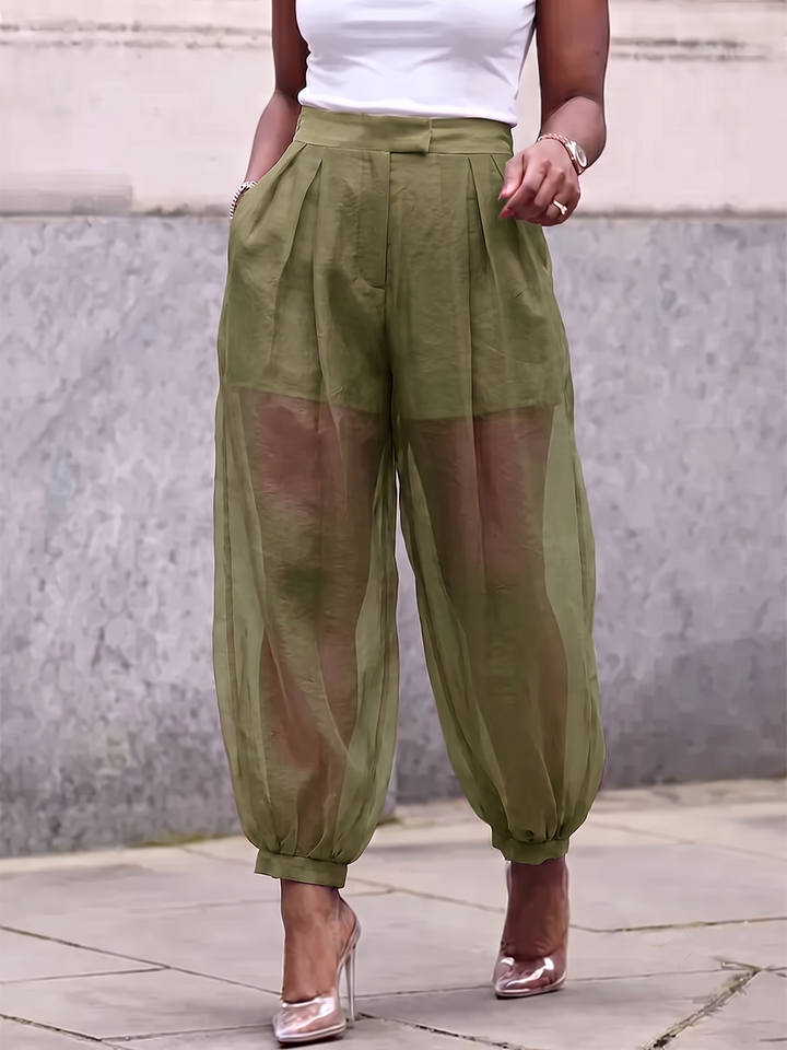 Katarina | Women's Joint Solid Color Pockets Pleated Buttoned High Waisted Trousers Pants