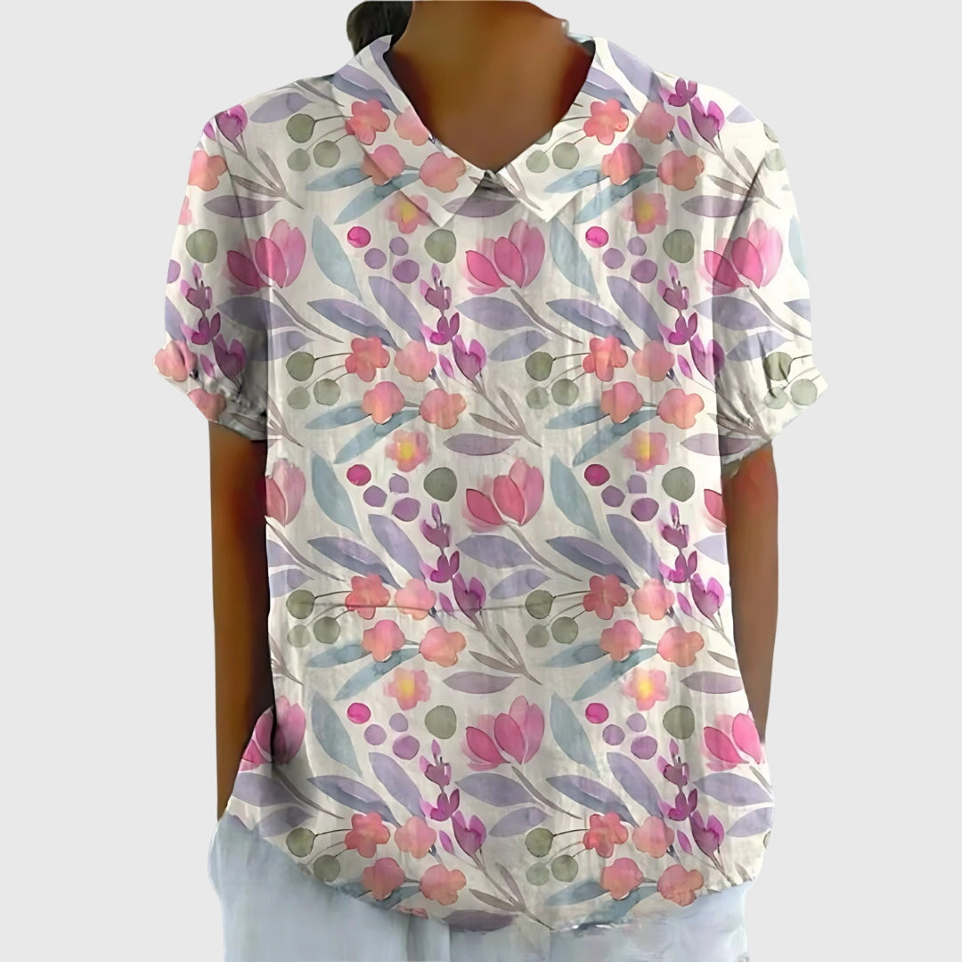 Jenna | Women's Relaxed-Fit Short-Sleeve Blouse with Floral Print