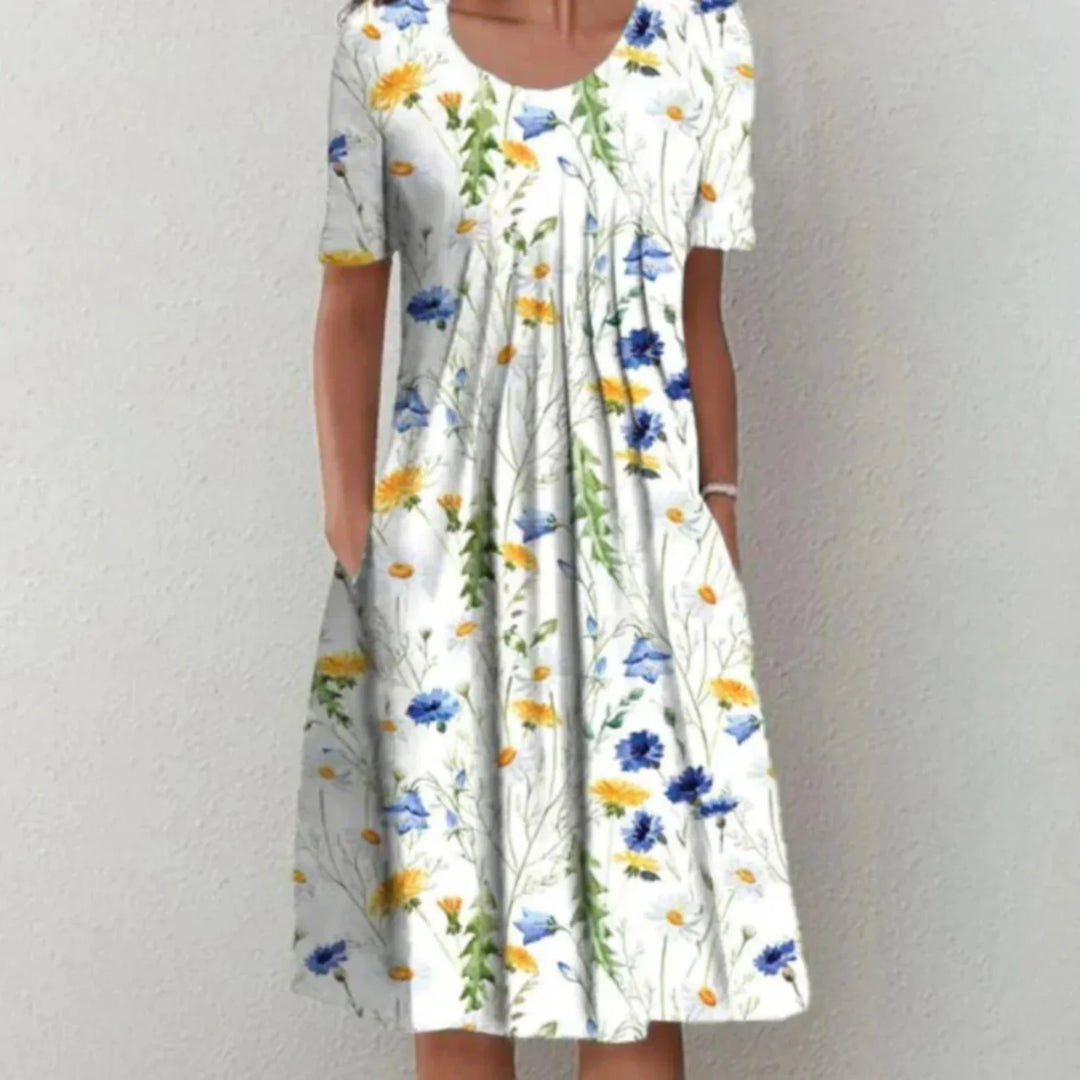 Mary | Women's Floral Midi Dress with Pockets with Short Sleeves - image 1