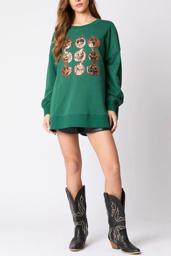 Juetta | Women's Sequin Pumpkin Sweatshirt with Round Neck - image 13