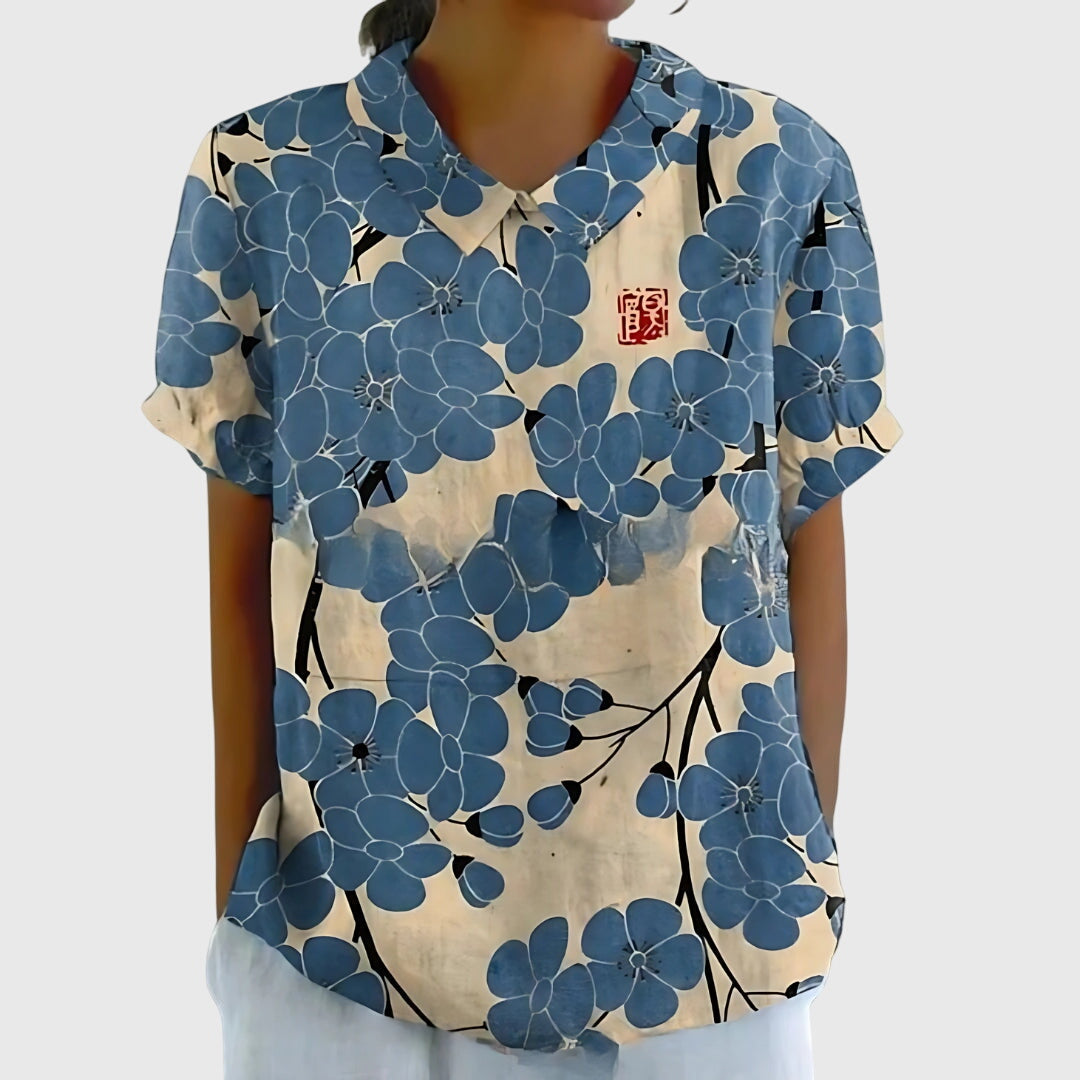 Jenna | Women's Relaxed-Fit Short-Sleeve Blouse with Floral Print