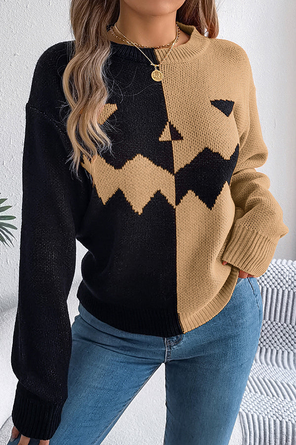 Estrilda | Women's Pumpkin Contrast Colour Sweater with Round Neck - image 3