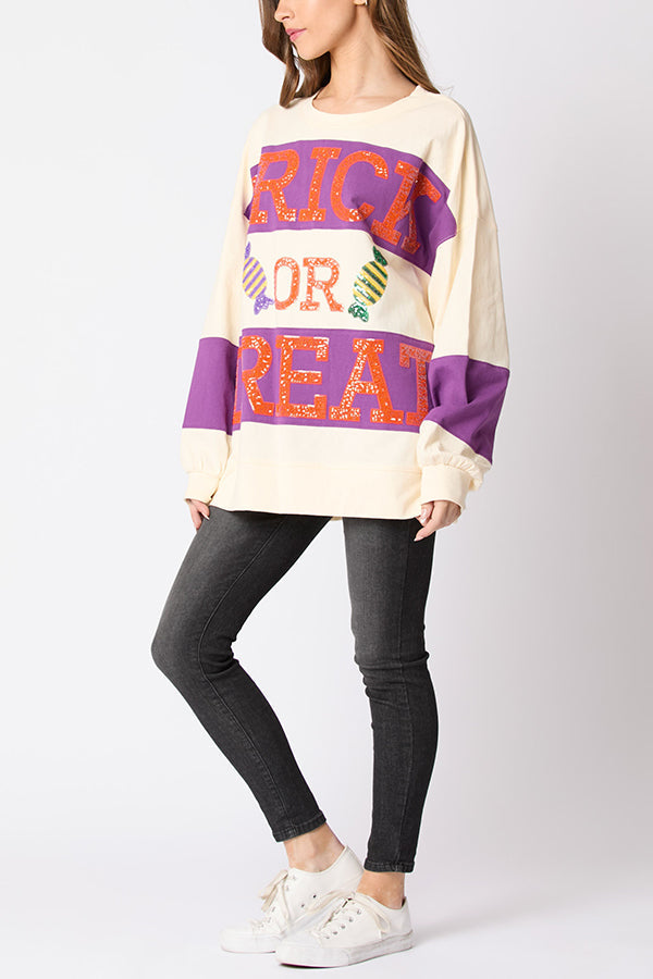 Ascelina | Women's Sequin Letter Colour Block Sweatshirt with Round Neck - image 15