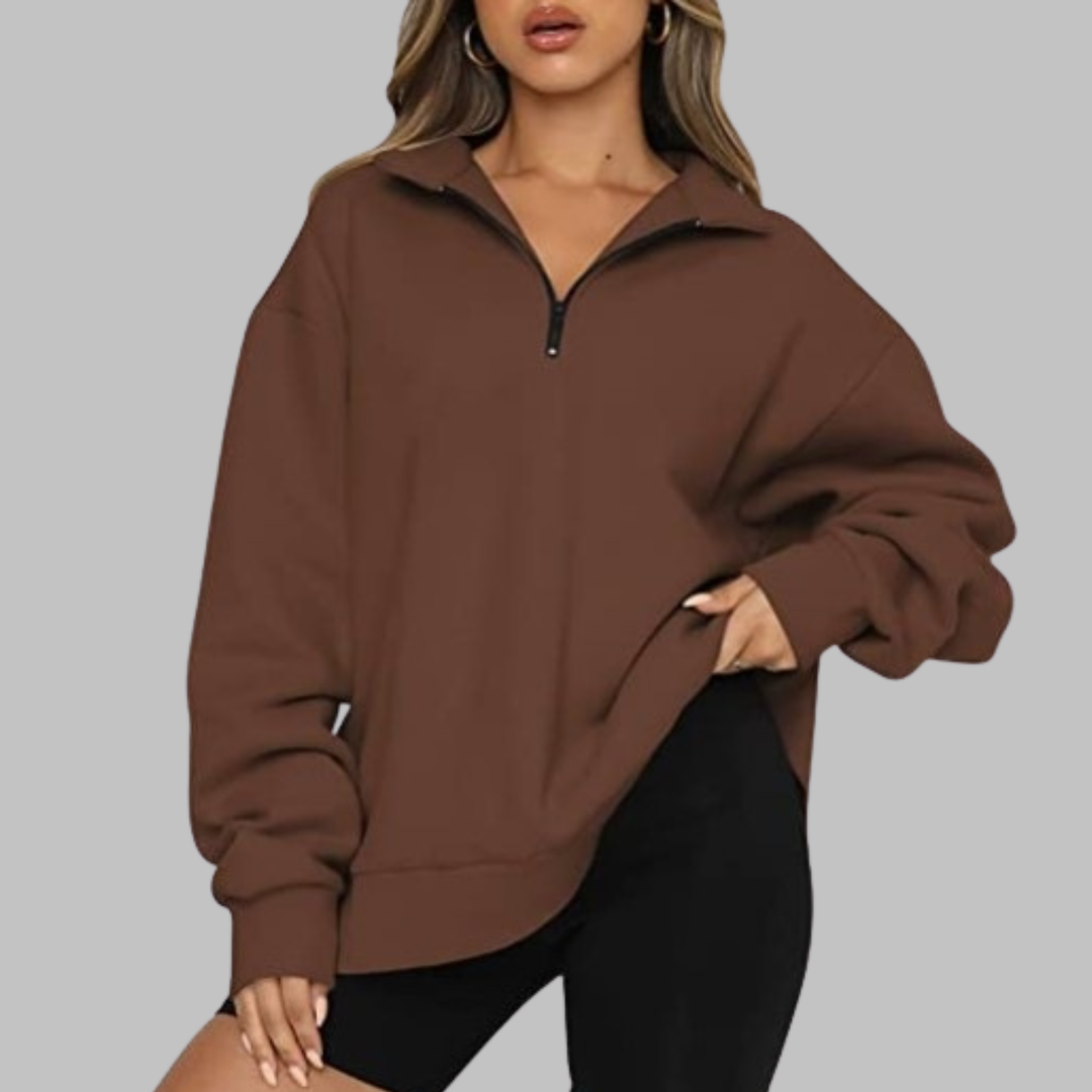 Zelda | Women's - Casual Oversized Half Zip Long Sleeve Sweatshirt