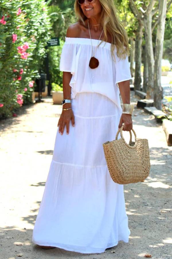 Adelheid | Women's Off-Shoulder Maxi Dress with Round Neck and Short Sleeves - image 8