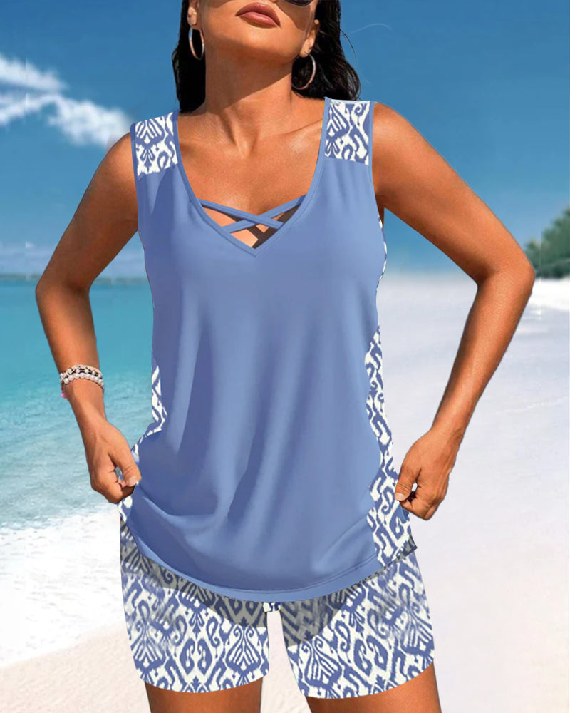Maguelone | Women's Printed Tankini Set with Criss-Cross Straps - image 8