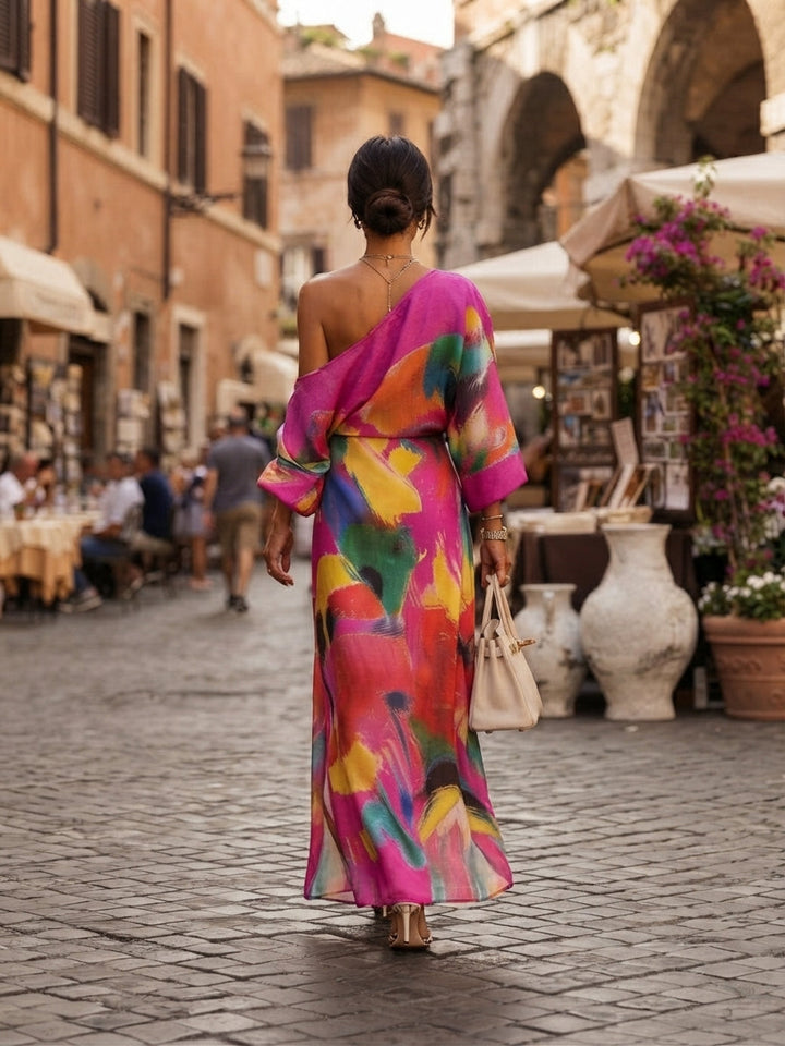 Nives women's off-shoulder printed maxi dress with short sleeves