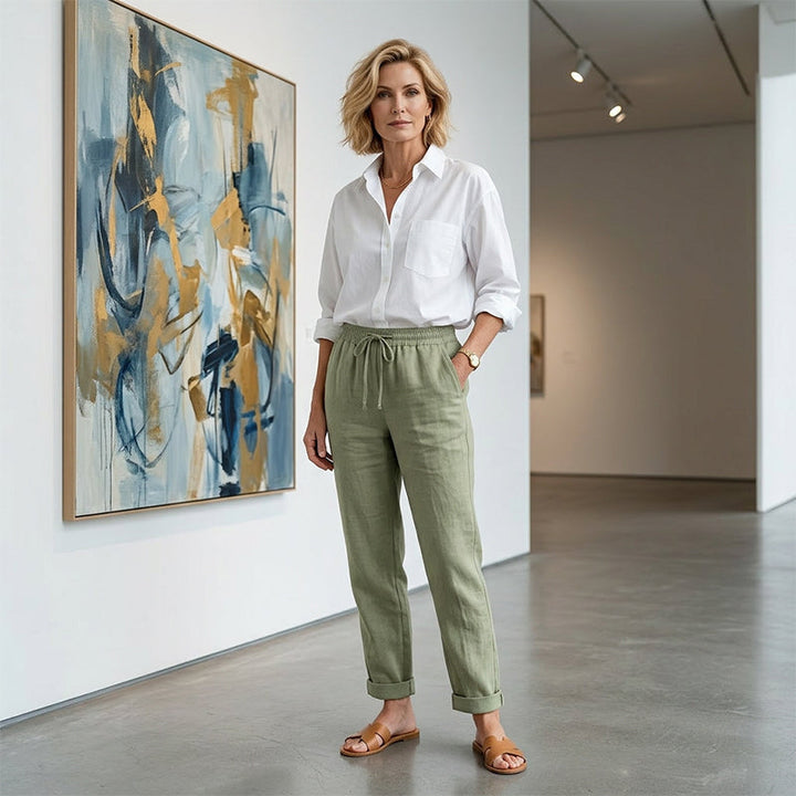 Daphne | Women's Elastic Waist Cotton Linen Casual Pants