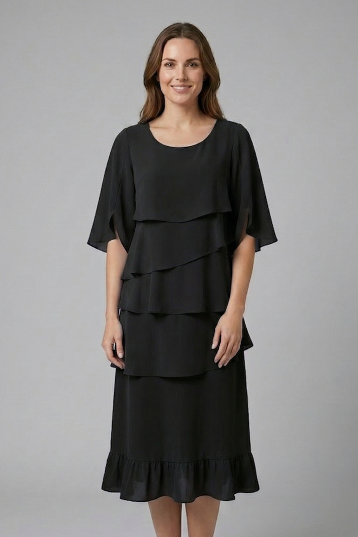 Raina | Women's Midi Dress with Split Sleeves and Ruffle Details