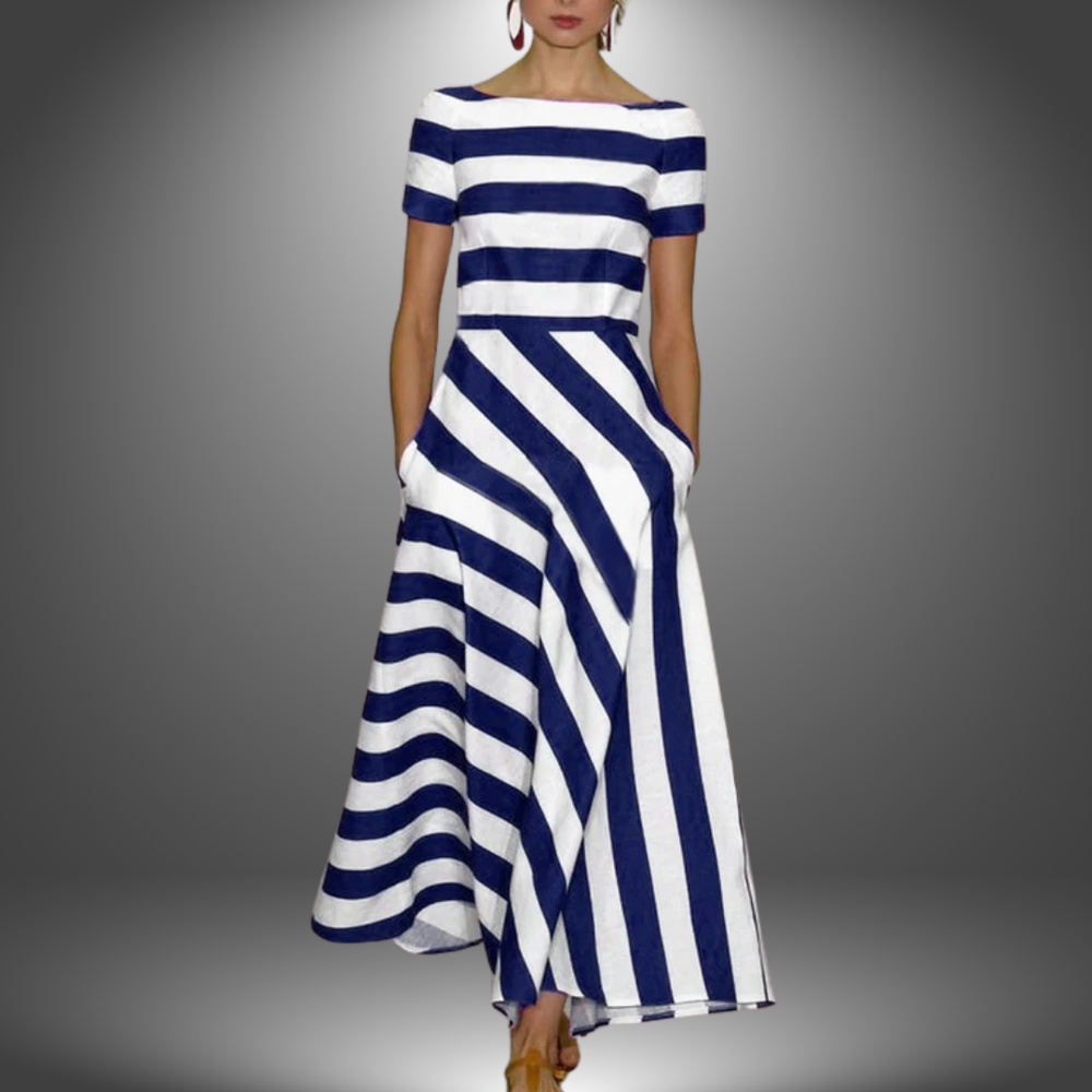 Elisabetta | Women's Striped Boat Neck Maxi Dress with Pockets - image 2