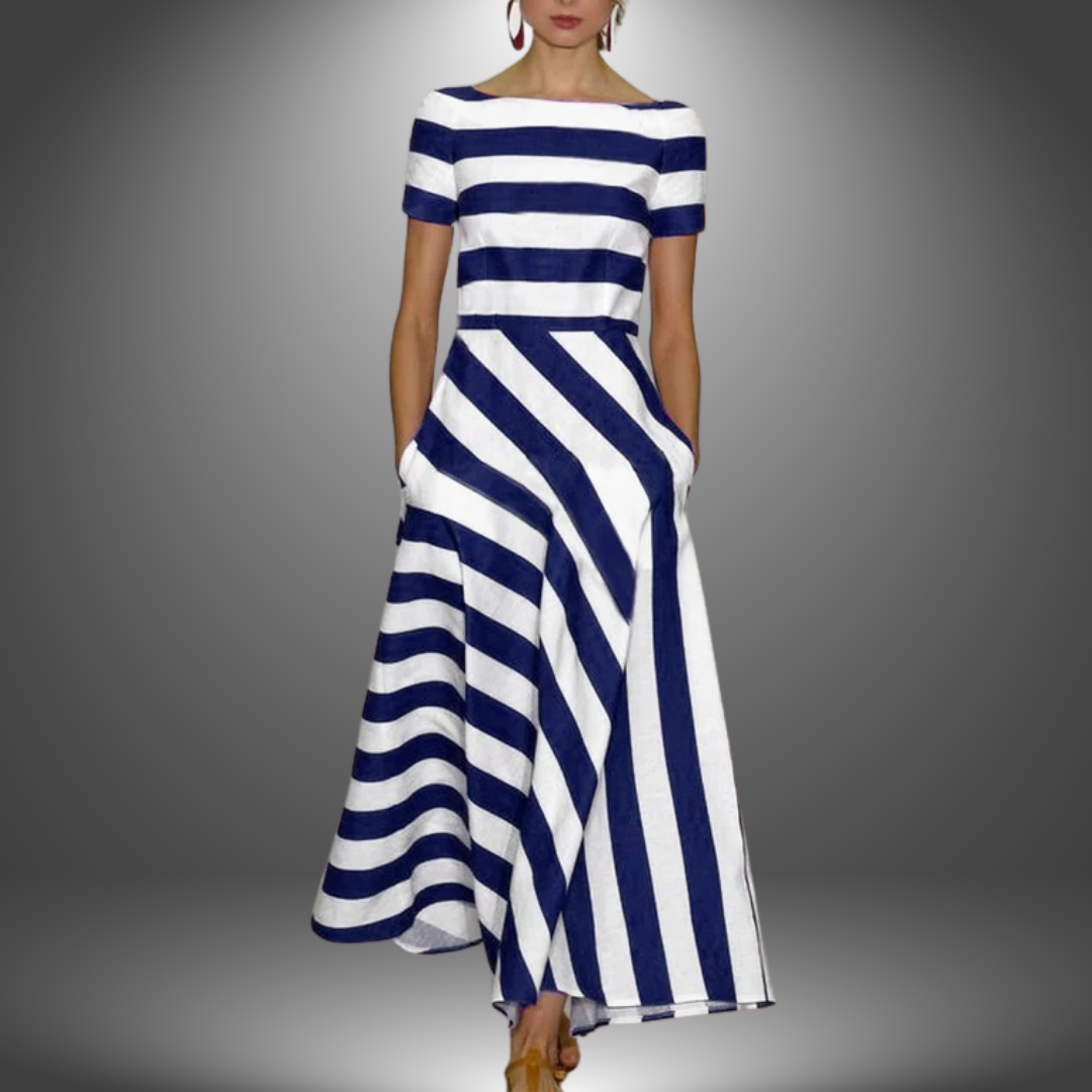 Elisabetta | Women's Striped Boat Neck Maxi Dress with Pockets - image 2