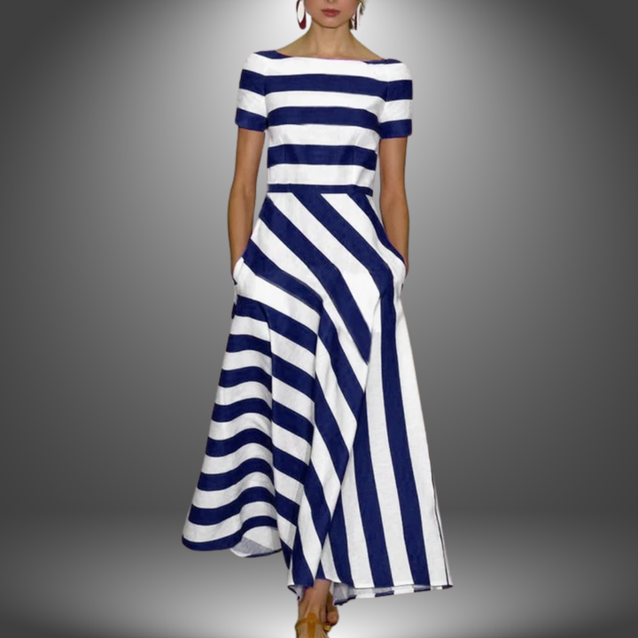 Elisabetta | Women's Striped Boat Neck Maxi Dress with Pockets - image 2
