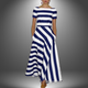 Elisabetta | Women's Striped Boat Neck Maxi Dress with Pockets - image 2