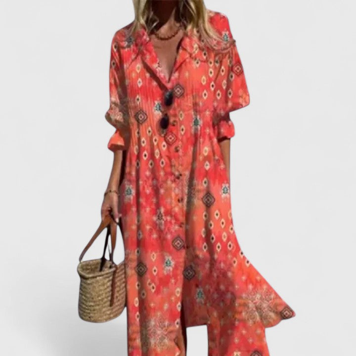 Ianthe | Women's Bohemian Maxi Dress with Round Neck and Half Sleeves - image 6