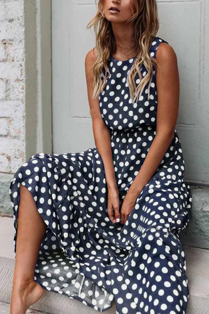 Annamaria | Women's Sleeveless Polka Dot Maxi Dress with Round Neck - image 5