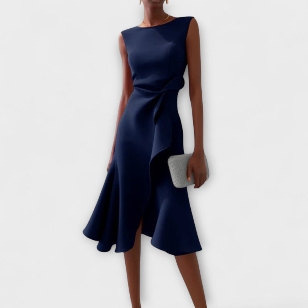 Annora | Women's Draped Sleeveless Midi Dress with Waist Tie and Flared Skirt - image 2