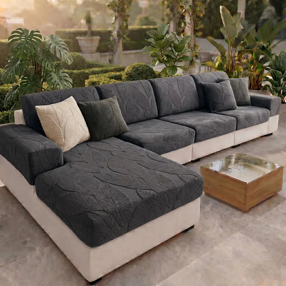 Patonga | Leaf Jacquard Stretch Sectional Couch Cover - image 17