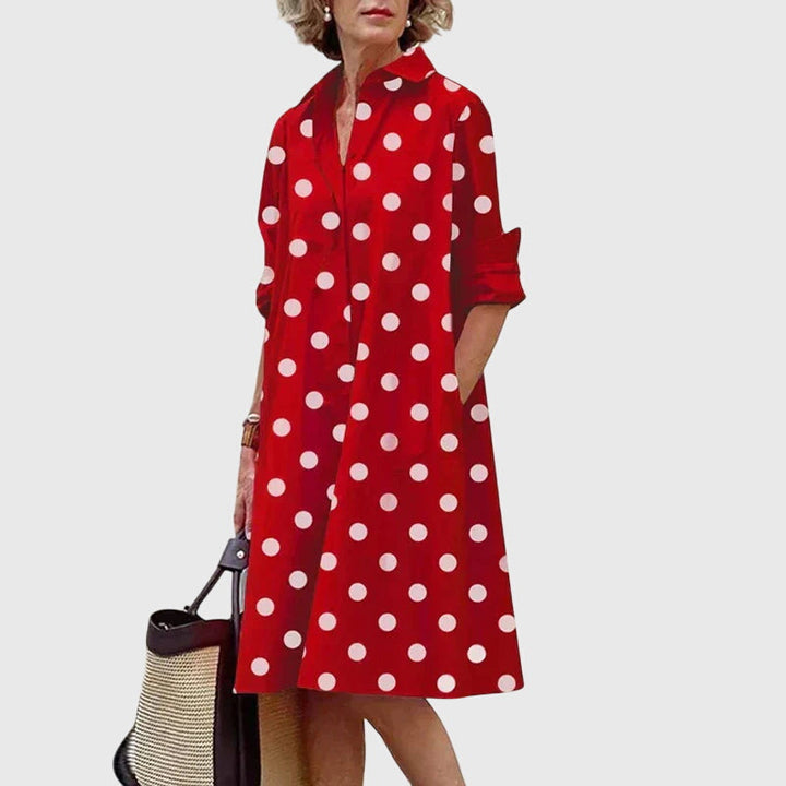 Aldora | Women's Casual Relaxed Midi Dress with Round Neck, Short Sleeves and Pockets - image 5