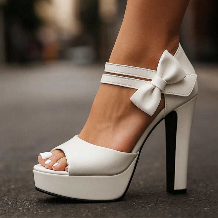 Lenora | Women's Platform Peep-Toe Heels with Bow Ankle Strap