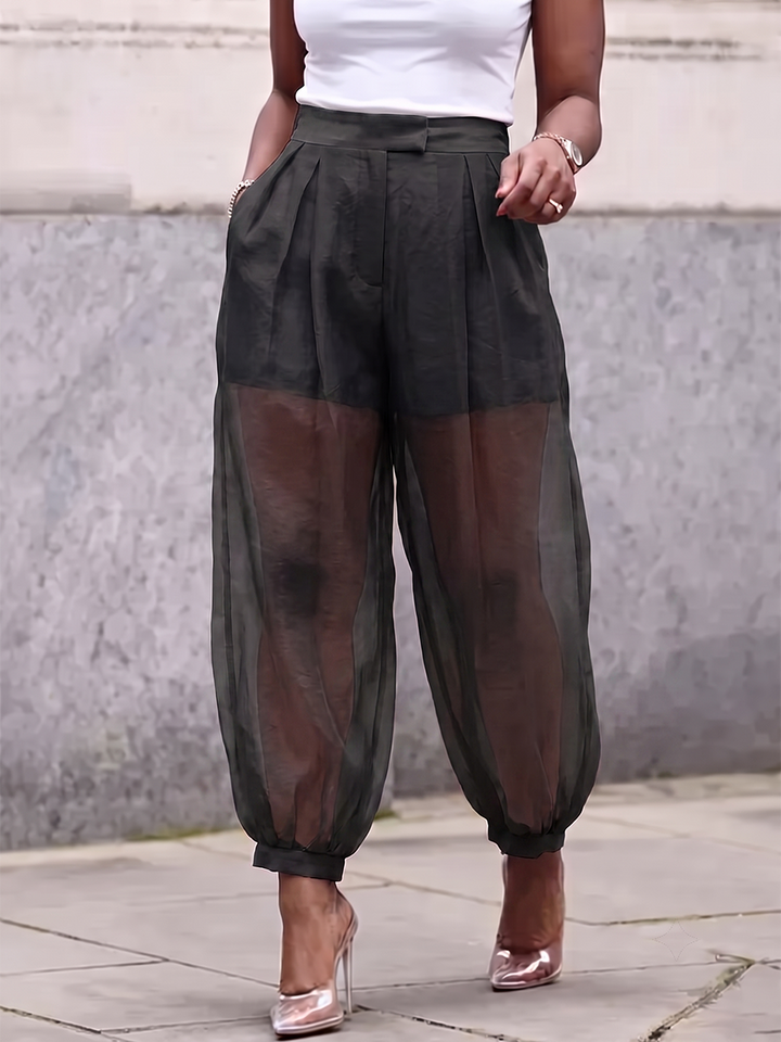 Katarina | Women's Joint Solid Color Pockets Pleated Buttoned High Waisted Trousers Pants