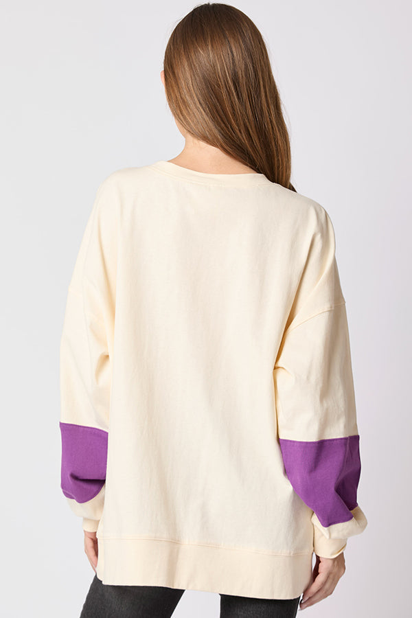 Ascelina | Women's Sequin Letter Colour Block Sweatshirt with Round Neck - image 13