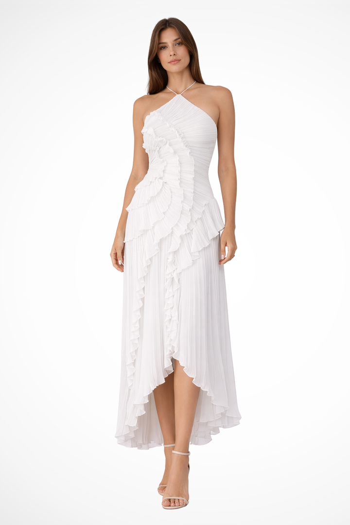 Briony | Women's Sleeveless Halter Backless Ruffled Maxi Summer Wedding Guest Dress