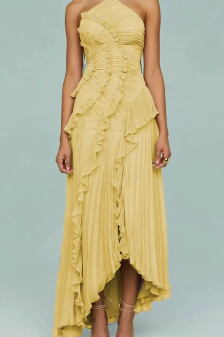 Briony | Women's Sleeveless Halter Backless Ruffled Maxi Summer Wedding Guest Dress