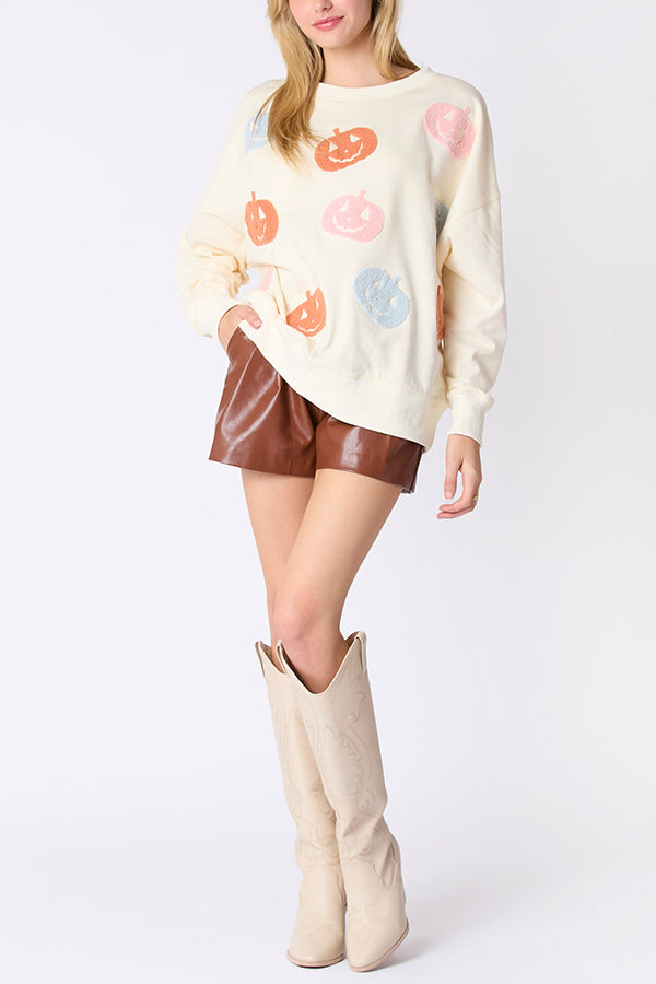 Gisla | Women's Colourful Pumpkin Sweatshirt with Embroidered Detail - image 15
