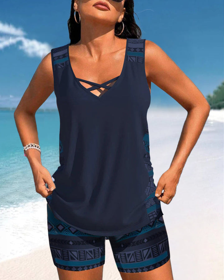 Maguelone | Women's Printed Tankini Set with Criss-Cross Straps - image 11