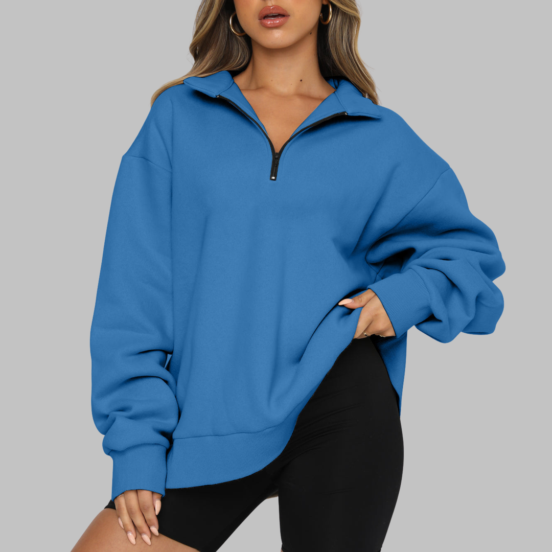 Zelda | Women's - Casual Oversized Half Zip Long Sleeve Sweatshirt