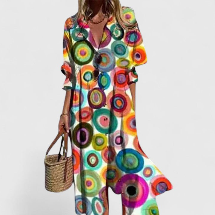 Ianthe | Women's Bohemian Maxi Dress with Round Neck and Half Sleeves - image 7