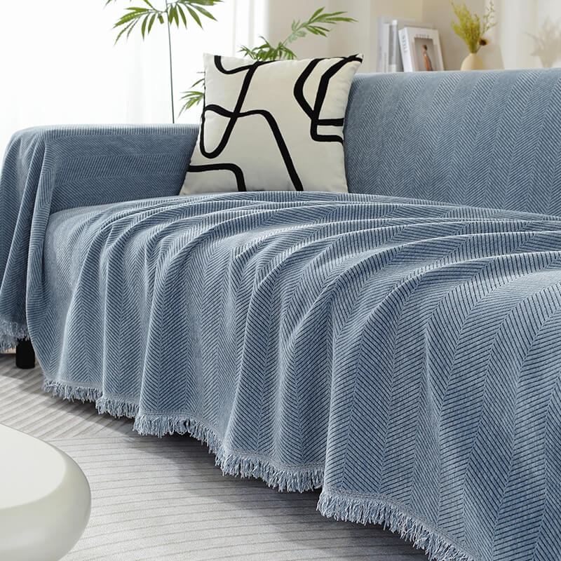 Dalmeny | Herringbone Chenille Tassel Couch Throw Cover - image 1
