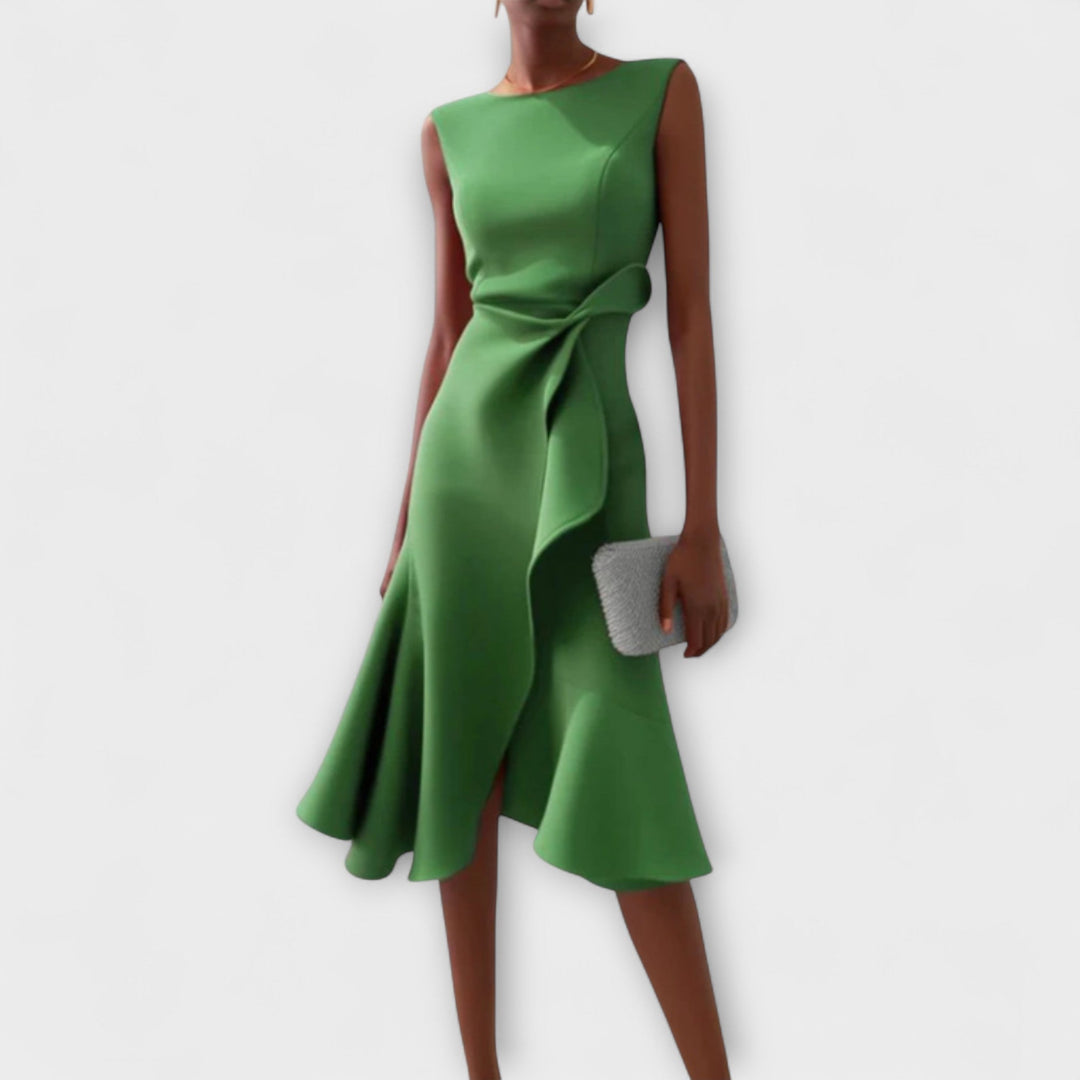 Annora | Women's Draped Sleeveless Midi Dress with Waist Tie and Flared Skirt - image 6
