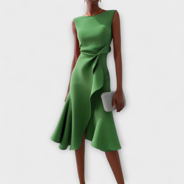 Annora | Women's Draped Sleeveless Midi Dress with Waist Tie and Flared Skirt - image 6