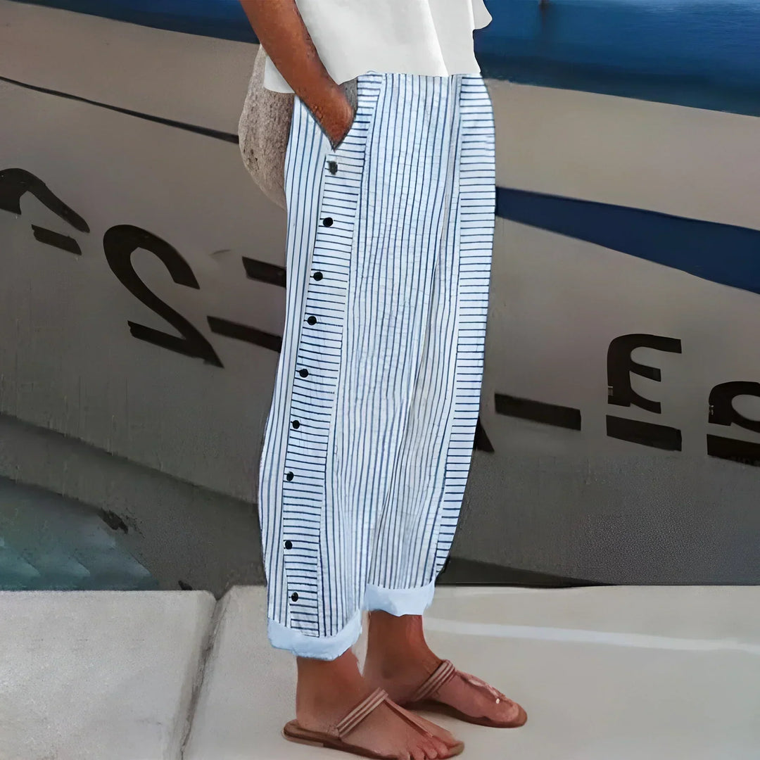 Kendall | Women's Lightweight Stripe Buttoned Trousers