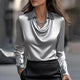 Merlina | Women's Elegant Draped Neckline Satin Blouse