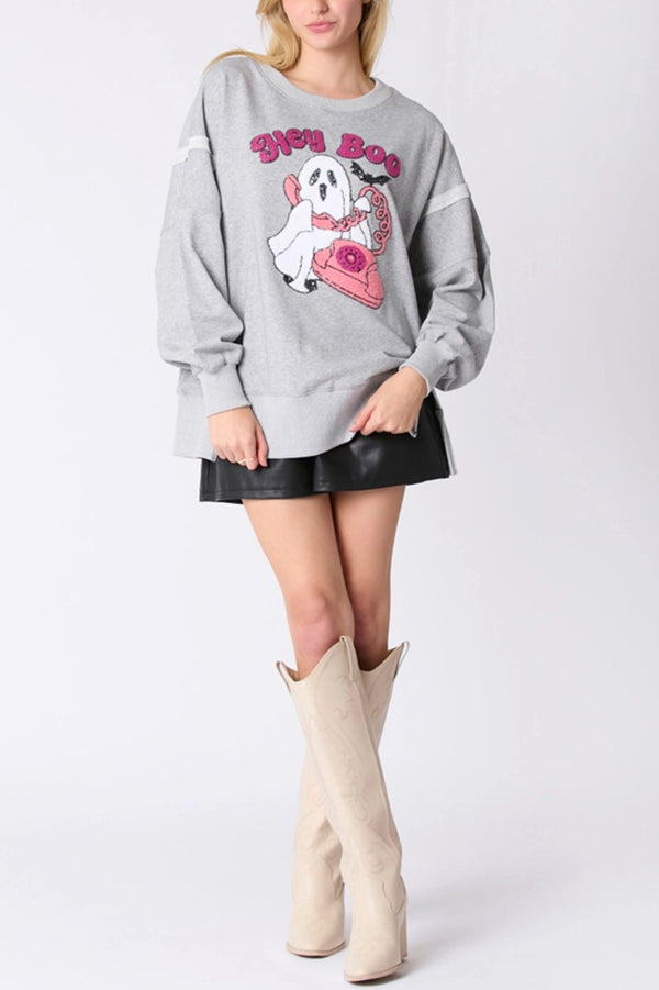 Nicolaa | Women's Cute Ghost Sequin Sweatshirt with Round Neck - image 15